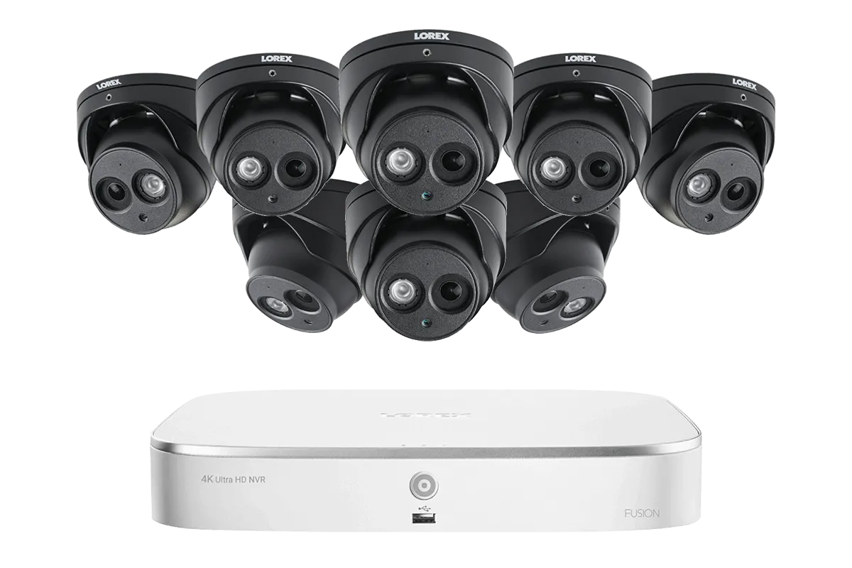 4K Nocturnal IP NVR System with Eight 4K Audio Dome Cameras and 200FT Night Vision