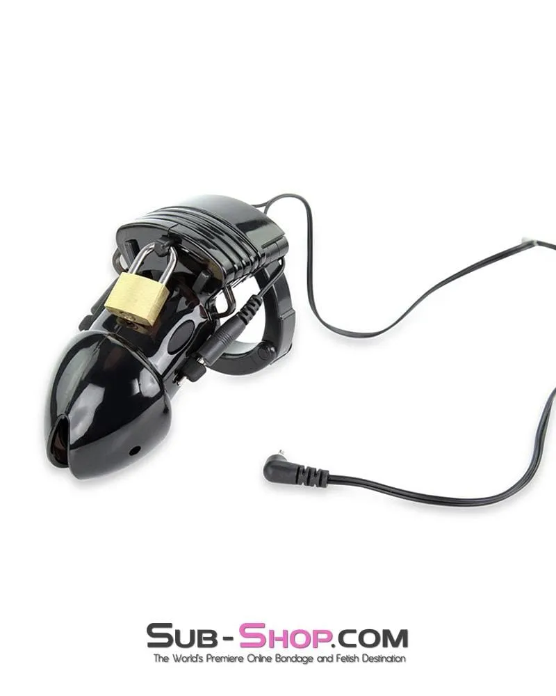 6928AE      Electro Stim Black Jack Adjustable Locking Male Cock Cuff Chastity Device - MEGA Deal