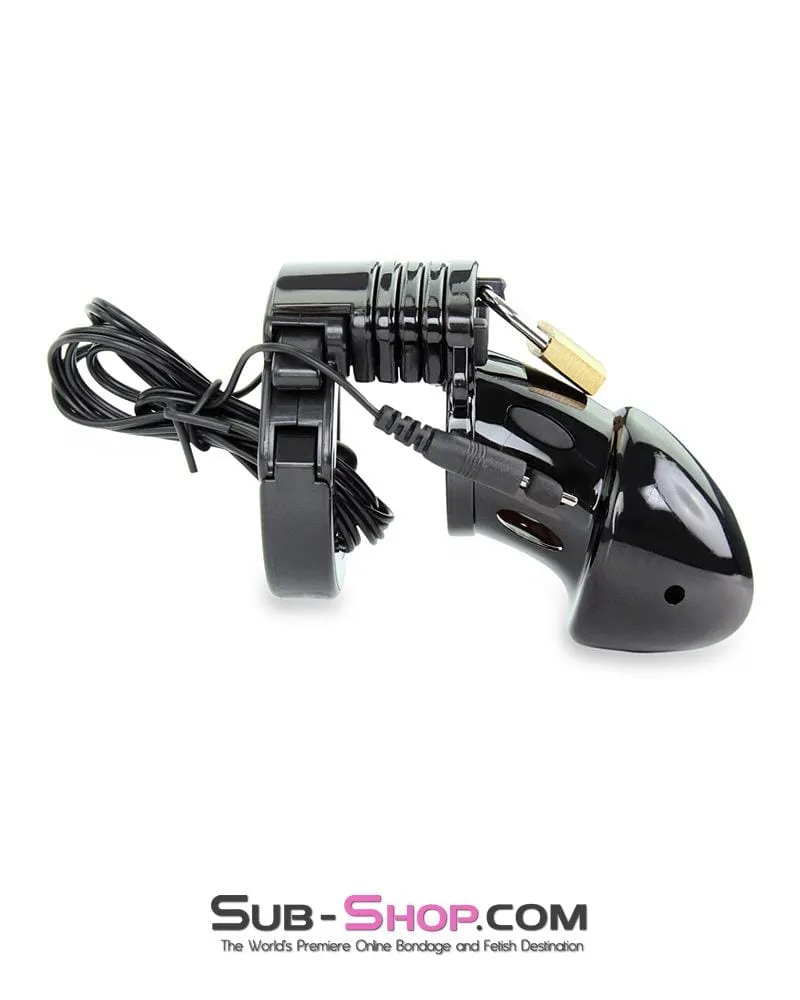 6928AE      Electro Stim Black Jack Adjustable Locking Male Cock Cuff Chastity Device - MEGA Deal