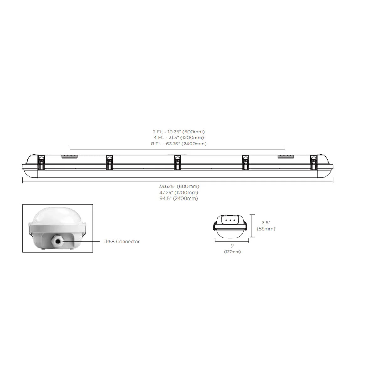 8ft Vapor Proof LED Light with Motion Sensor, 72 Watts, 9000 Lumens, 30K/40K/50K, 120/347V