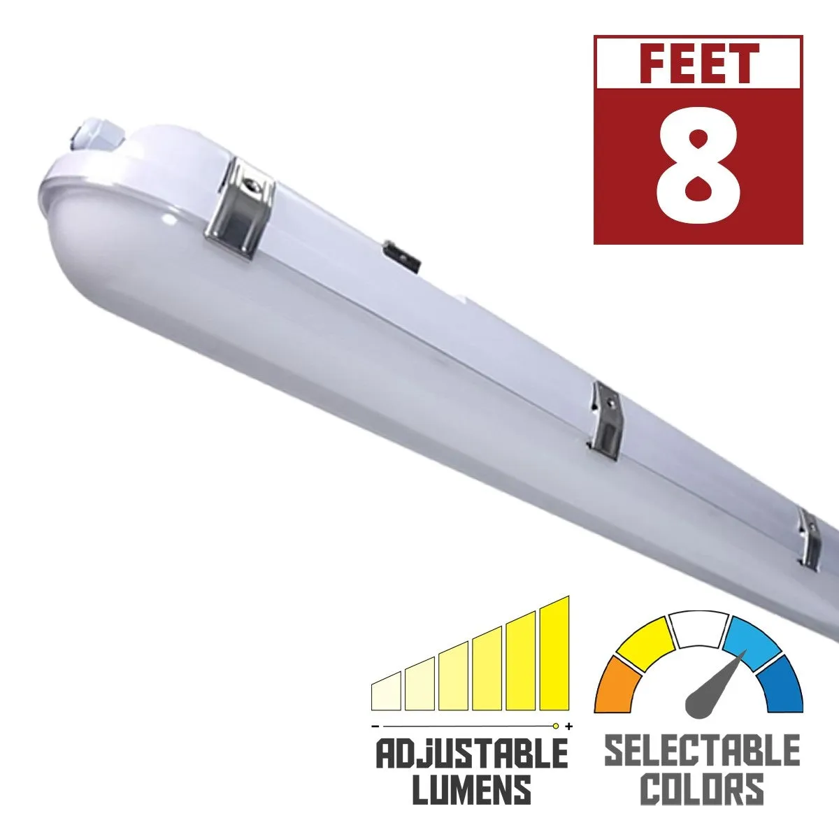 8ft Vapor Proof LED Light with Motion Sensor, 72 Watts, 9000 Lumens, 30K/40K/50K, 120/347V