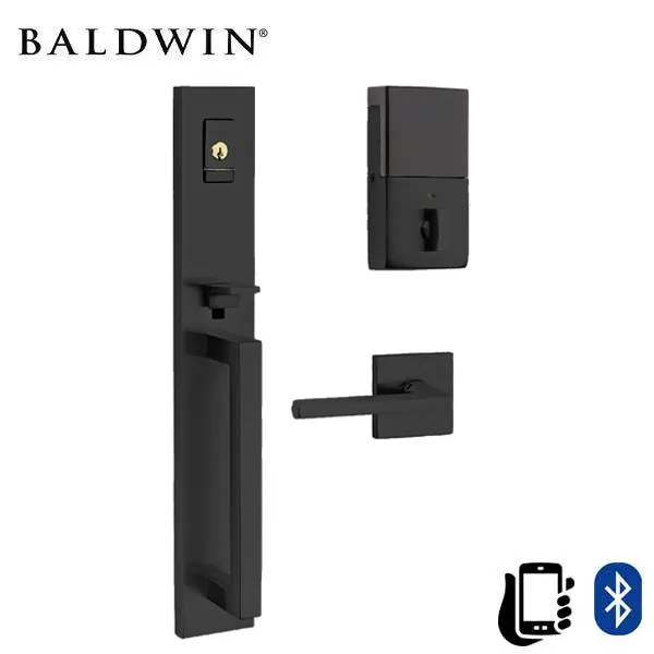 Baldwin Estate Evolved - 85392.BLENT - Minneapolis Escutcheon Full Handleset - Singl Cyl - Bluetooth - 190 - Satin Black - Grade 2 - LH