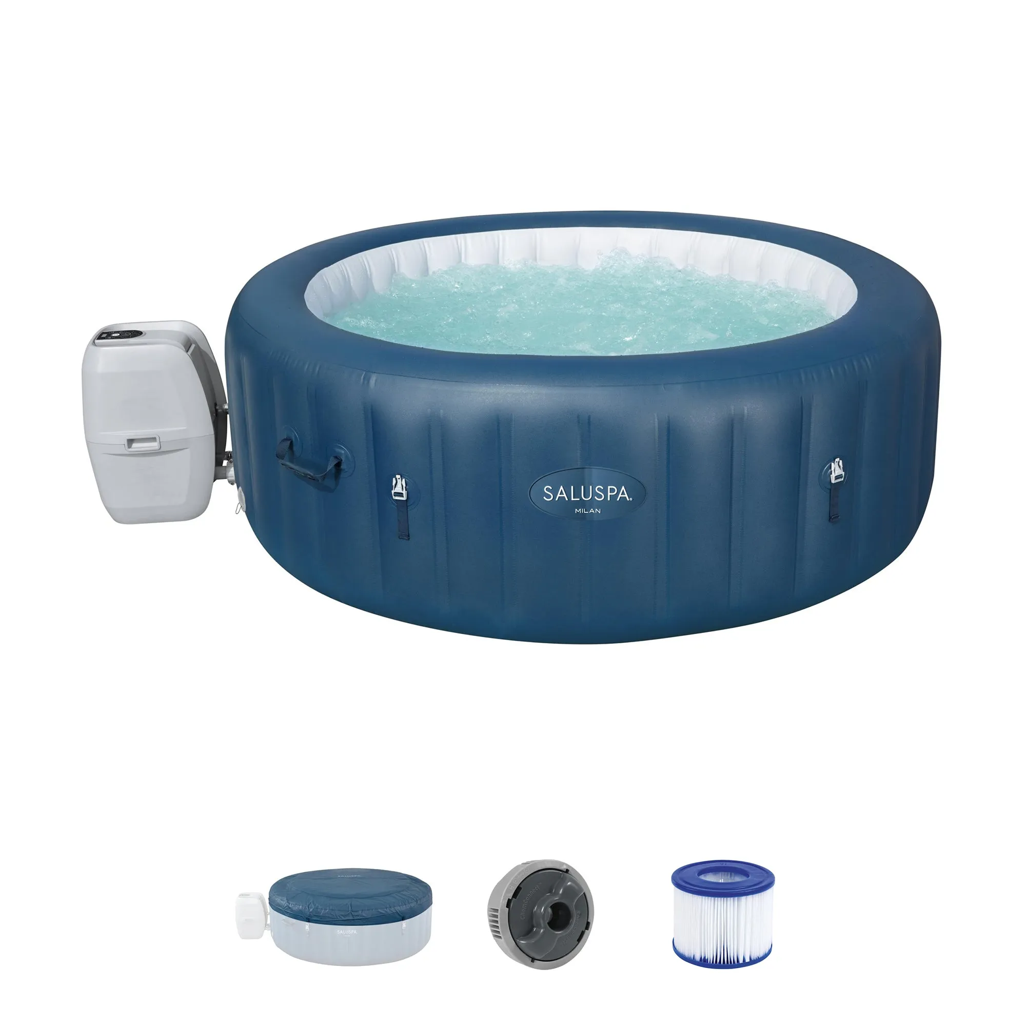 Bestway SaluSpa Milan Airjet Plus Round Inflatable Hot Tub Spa, Blue (Open Box)