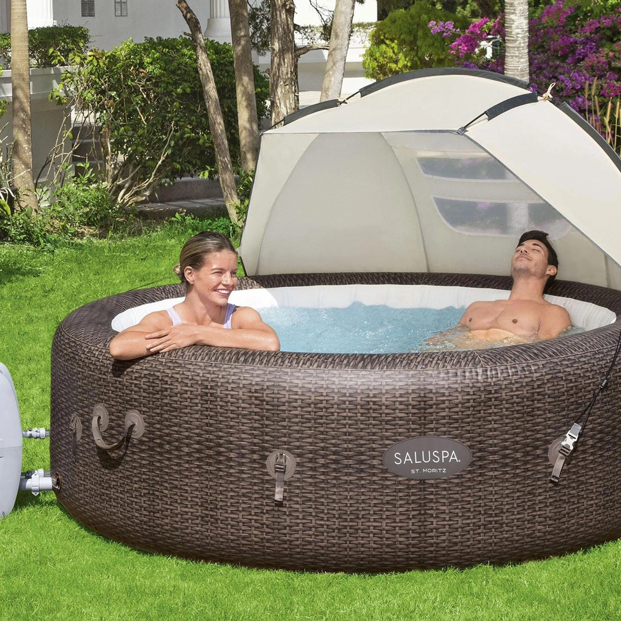 Bestway SaluSpa Sun Shade Canopy w/SaluSpa Inflatable Outdoor Hot Tub (Open Box)