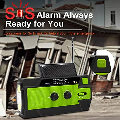 Emergency Crank Weather Radio, 6000mAh Solar Hand Crank Portable AM/FM/NOAA, with 1W 3 Mode Flashlight & Motion Sensor Reading Lamp, Cell Phone Charger