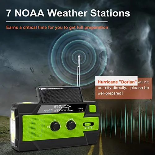 Emergency Crank Weather Radio, 6000mAh Solar Hand Crank Portable AM/FM/NOAA, with 1W 3 Mode Flashlight & Motion Sensor Reading Lamp, Cell Phone Charger