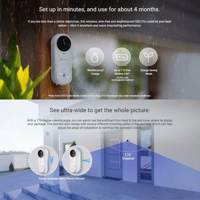 EZVIZ DB2 PRO WIRELESS 5MP VIDEO DOORBELL  2K