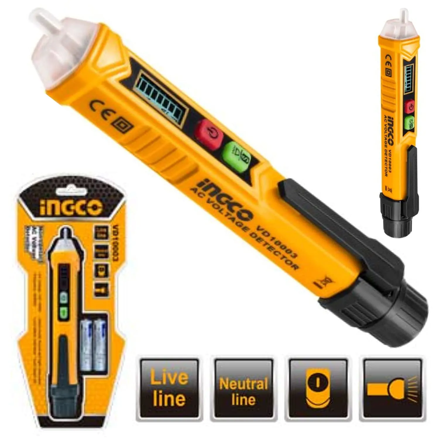 INGCO AC Voltage Detector, Non-Contact Voltage Tester, 12-1000V AC Voltage Detector Pen, Sound and light Alarm,Circuit Tester Tool with LED, Auto power off  VD10003