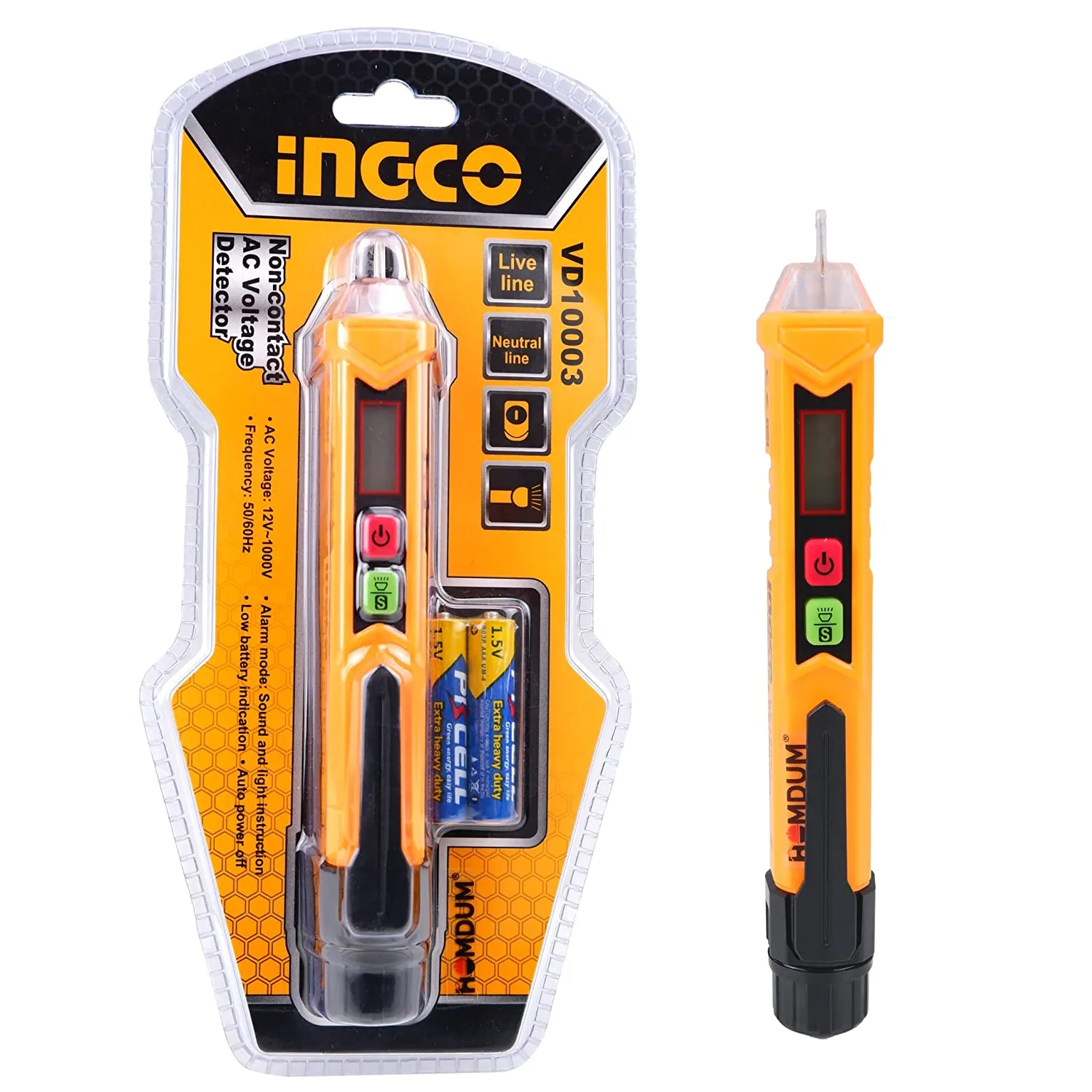 INGCO AC Voltage Detector, Non-Contact Voltage Tester, 12-1000V AC Voltage Detector Pen, Sound and light Alarm,Circuit Tester Tool with LED, Auto power off  VD10003