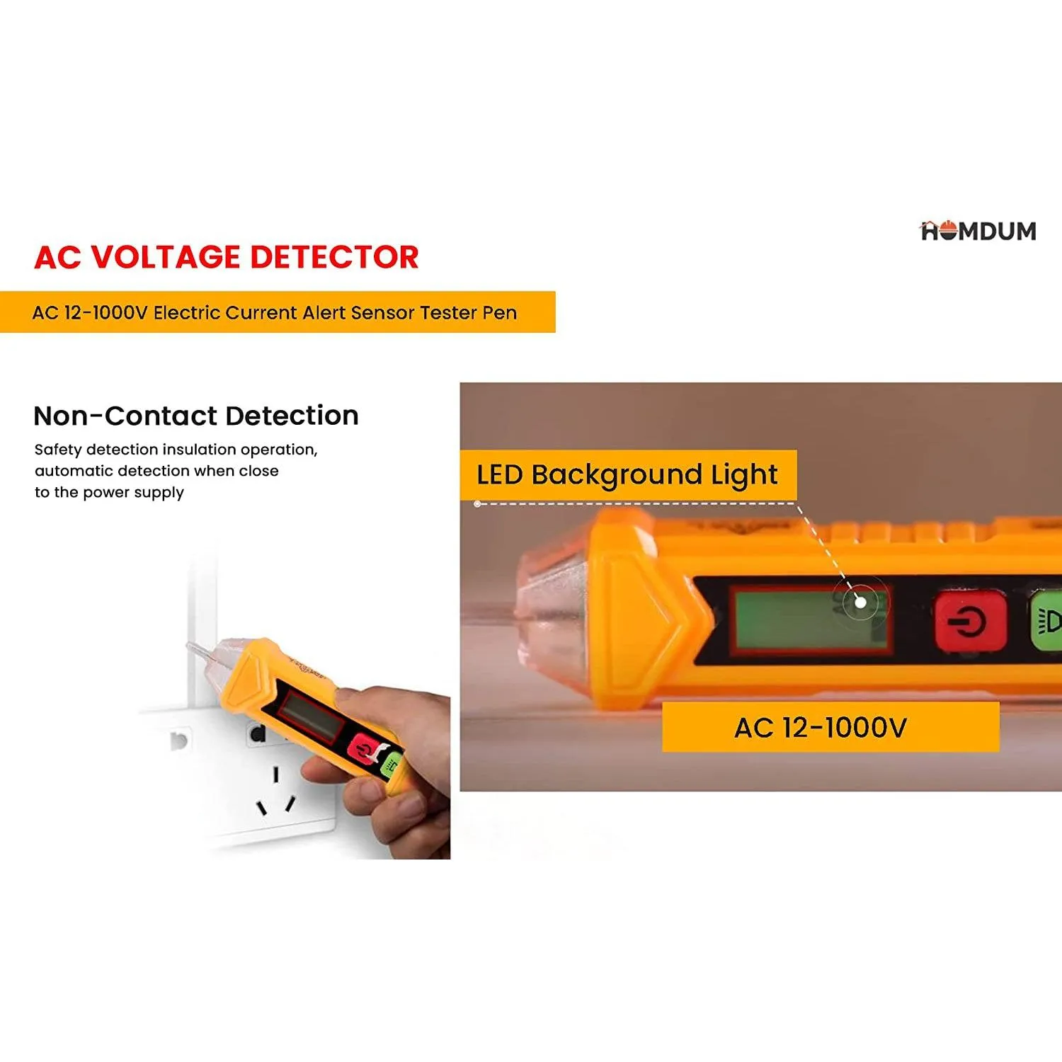 INGCO AC Voltage Detector, Non-Contact Voltage Tester, 12-1000V AC Voltage Detector Pen, Sound and light Alarm,Circuit Tester Tool with LED, Auto power off  VD10003