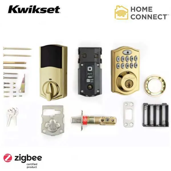 Kwikset - Smart Code 914TRL -  Electronic Traditional Deadbolt - L03 - Lifetime Polished Brass -  Home Connect - Zigbee - SmartKey Technology