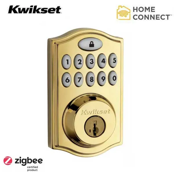 Kwikset - Smart Code 914TRL -  Electronic Traditional Deadbolt - L03 - Lifetime Polished Brass -  Home Connect - Zigbee - SmartKey Technology