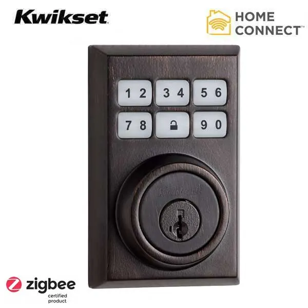 Kwikset - SmartCode 910CNT - Electronic Contemporary Deadbolt - US11P - Venetian Bronze - Home Connect - Zigbee - SmartKey Technology