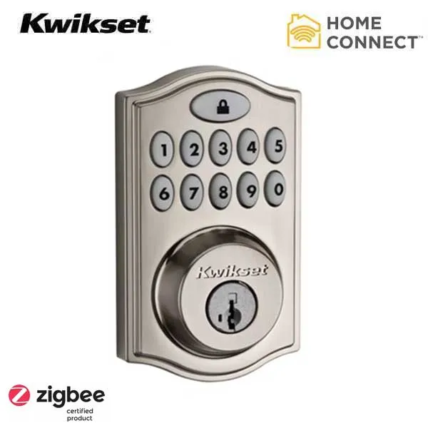 Kwikset - SmartCode 914TRL - Electronic Traditional Deadbolt - 15 - Satin Nickel - Home Connect  - Zigbee  - SmartKey Technology