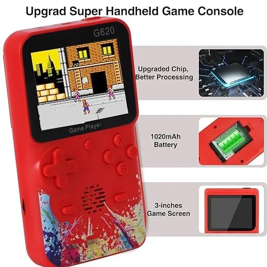 NextTech 2024 Retro Friendly Competition Players Edition of G620 500 In1 Colorful Handheld Mini Game Box Connect with TV Option for Kids with Super Mario Like (Bros/Brose3/6/9/10/14) Super Contra Like