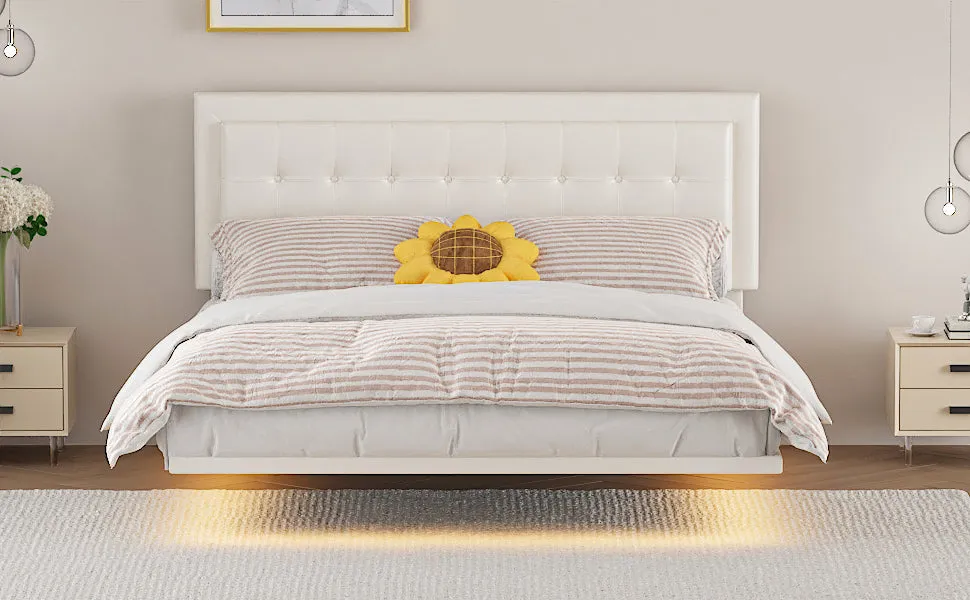 Omi Queen Floating Bed Frame w Motion Activated Night Lights -White