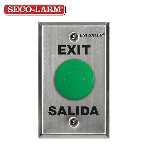 Seco-Larm - RTE Single Gang Wall Plate - Green Mushroom Button w/ Timer - EXIT / SALIDA