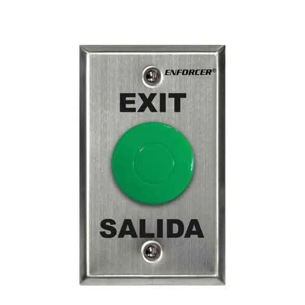 Seco-Larm - RTE Single Gang Wall Plate - Green Mushroom Button w/ Timer - EXIT / SALIDA