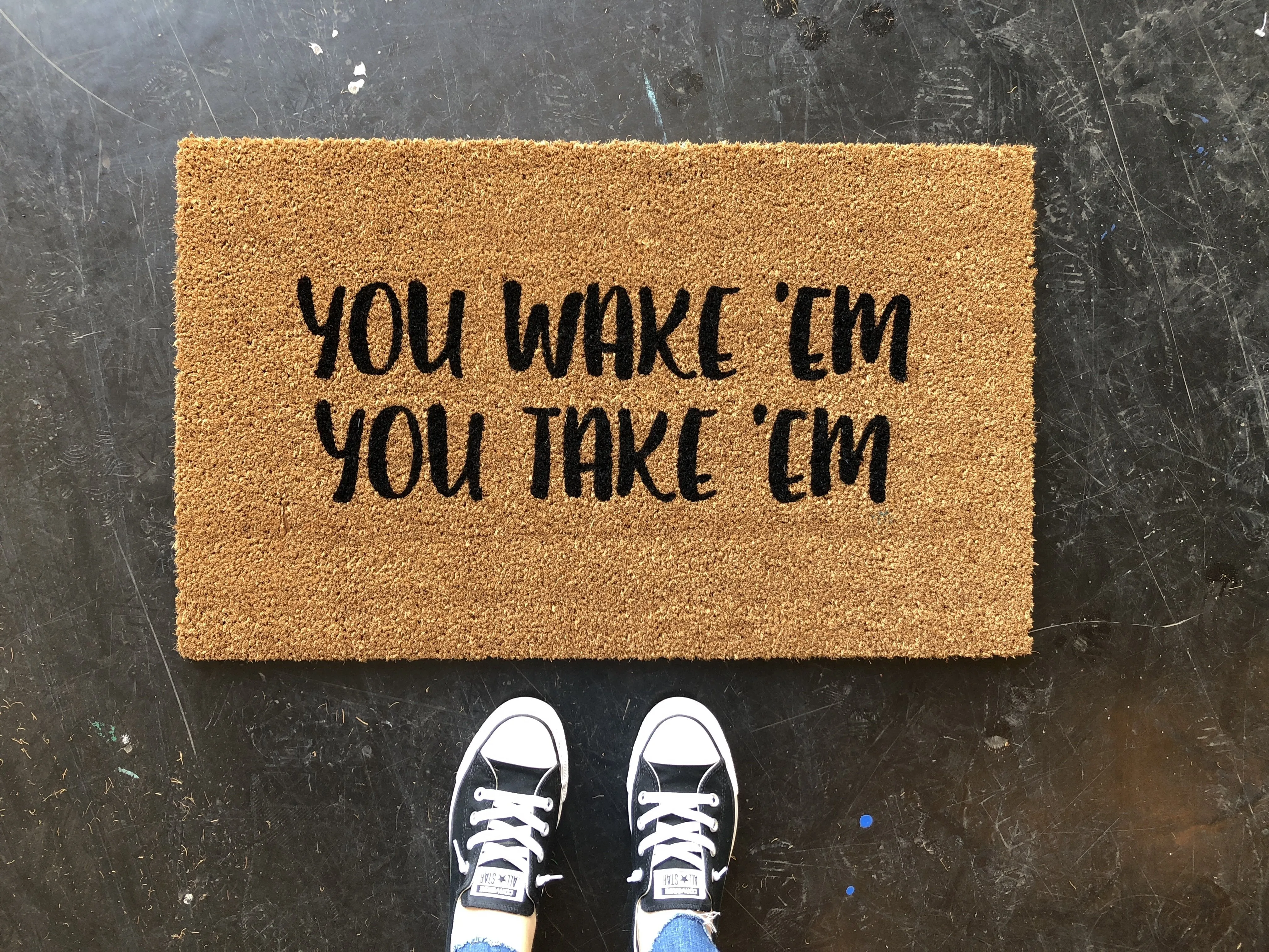 You Wake 'Em Funny Family Doormat